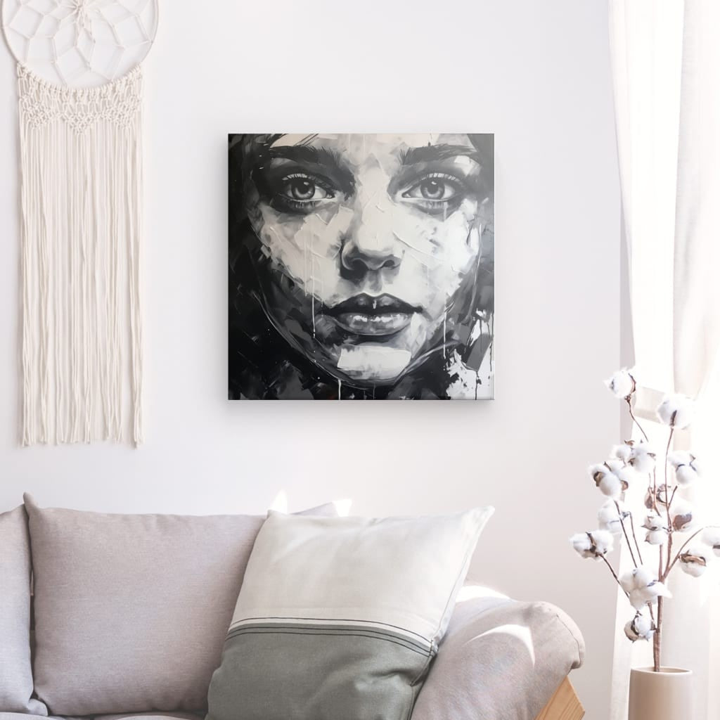 Tableau Peinture Portrait Femme Peinture Acrylique Noir et Blanc - #tag1# - #tag2# 