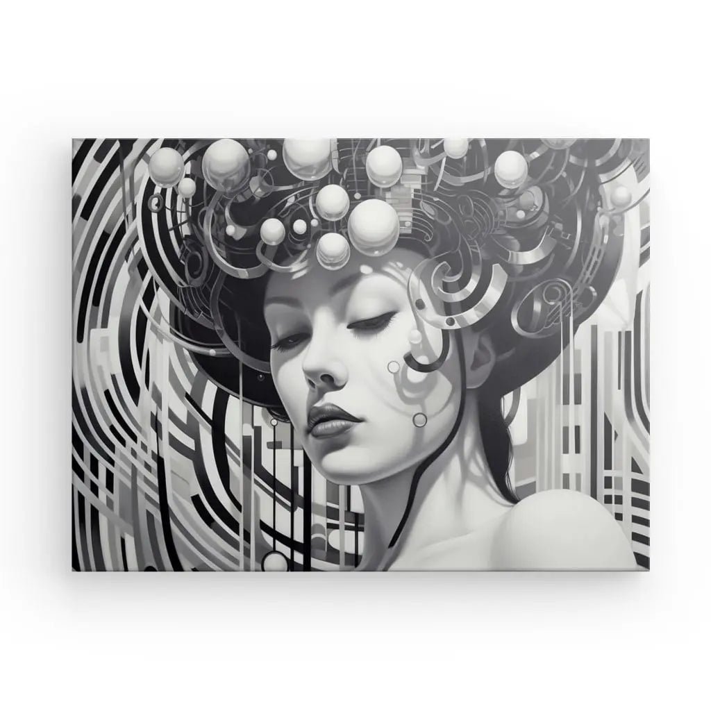 Tableau Portrait Femme Japonaise Geisha Style Moderne Noir et Blanc - #tag1# - #tag2# 