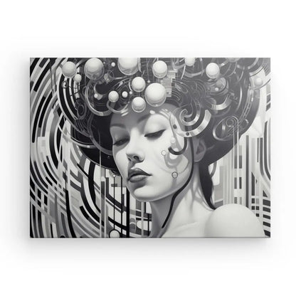 Tableau Portrait Femme Japonaise Geisha Style Moderne Noir et Blanc - #tag1# - #tag2# 