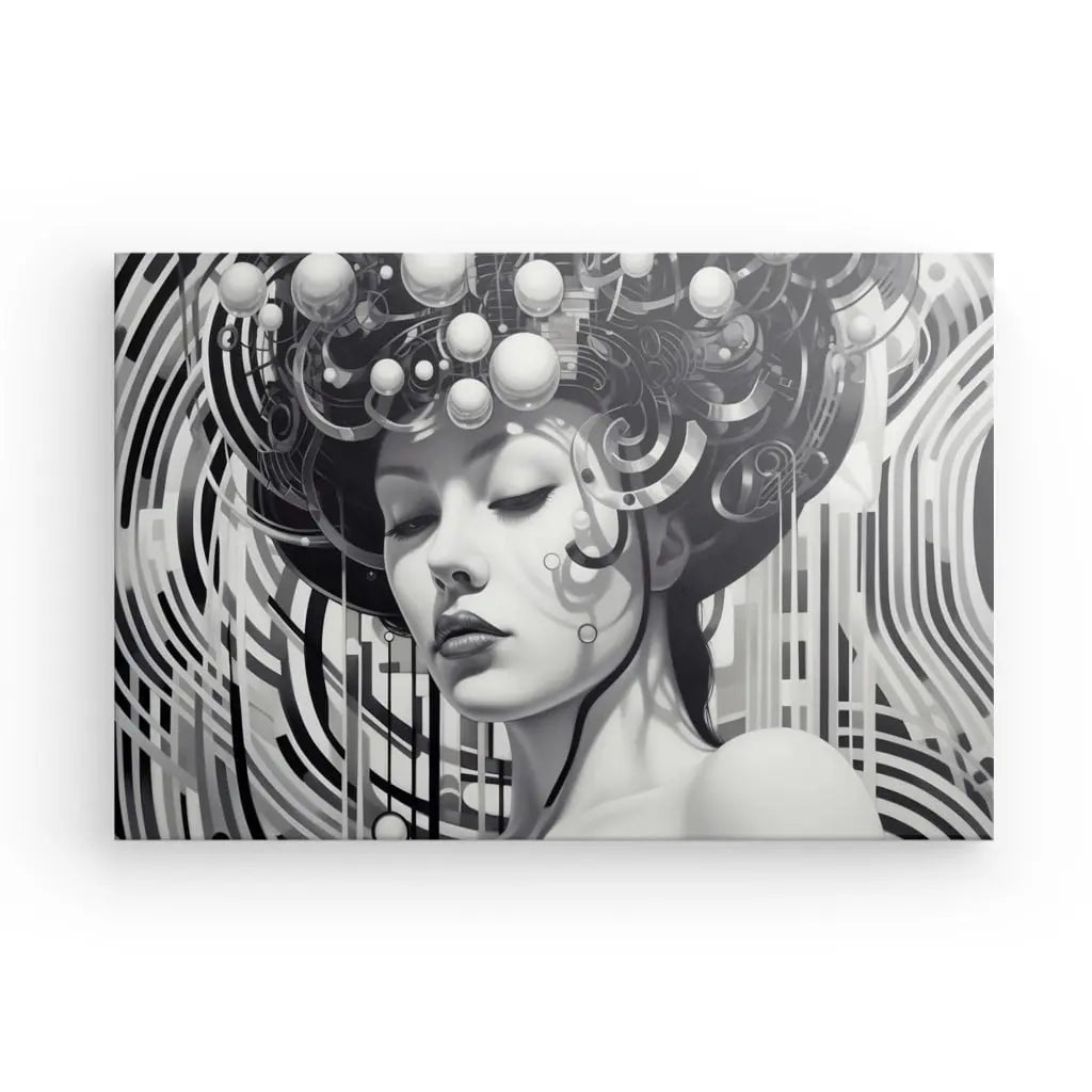 Tableau Portrait Femme Japonaise Geisha Style Moderne Noir et Blanc - #tag1# - #tag2# 