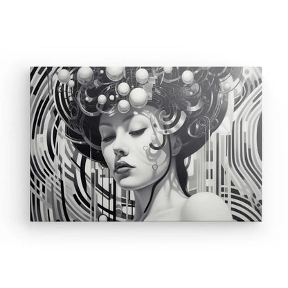 Tableau Portrait Femme Japonaise Geisha Style Moderne Noir et Blanc - #tag1# - #tag2# 