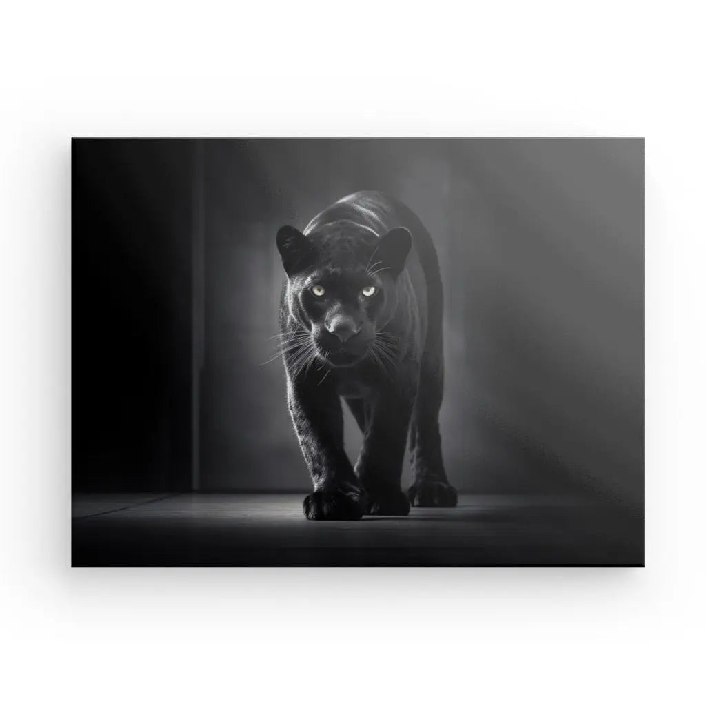 Tableau Panthère Noire Félin Animal Sauvage Noir et Blanc - #tag1# - #tag2# 