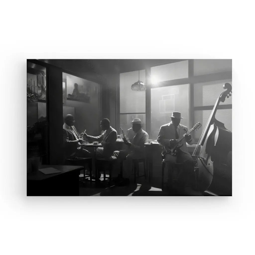 Tableau Scène de Jazz Club Violoncelle Noir et Blanc - #tag1# - #tag2# 