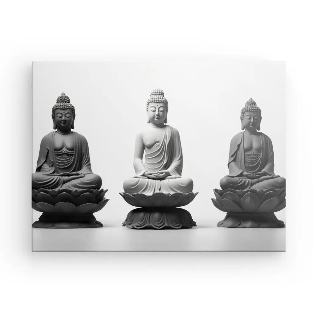 Tableau Sérénité 3 Bouddhas Statues Minimaliste Noir et Blanc - #tag1# - #tag2# 