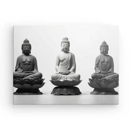Tableau Sérénité 3 Bouddhas Statues Minimaliste Noir et Blanc - #tag1# - #tag2# 