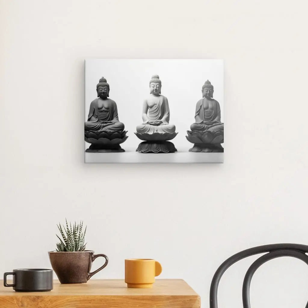 Tableau Sérénité 3 Bouddhas Statues Minimaliste Noir et Blanc - #tag1# - #tag2# 