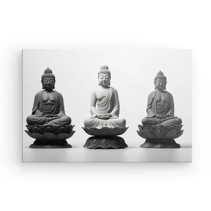 Tableau Sérénité 3 Bouddhas Statues Minimaliste Noir et Blanc - #tag1# - #tag2# 