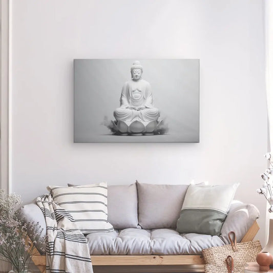 Tableau Bouddha Fleur de Lotus Design Monochrome Gris Moderne