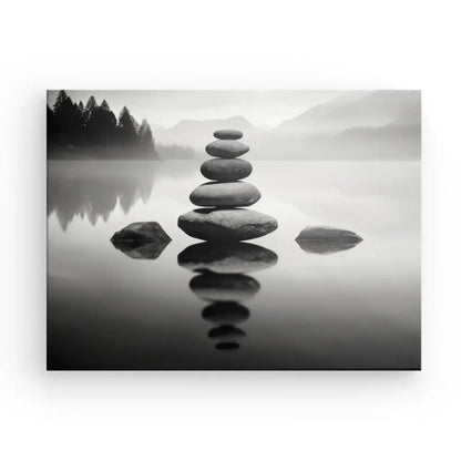 Tableau Stone Stacking Pierres Zen Cairns Noir et Blanc - #tag1# - #tag2# 