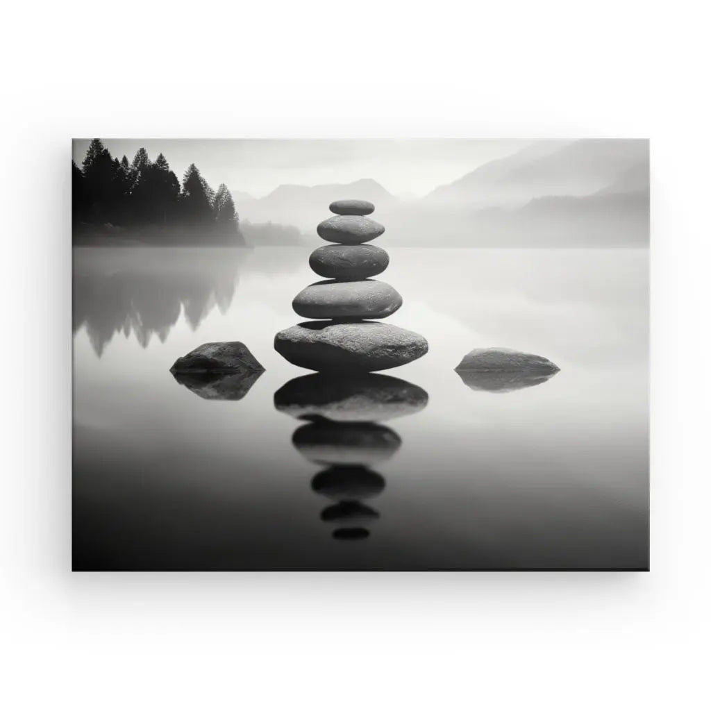 Tableau Stone Stacking Pierres Zen Cairns Noir et Blanc