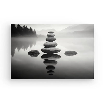 Tableau Stone Stacking Pierres Zen Cairns Noir et Blanc