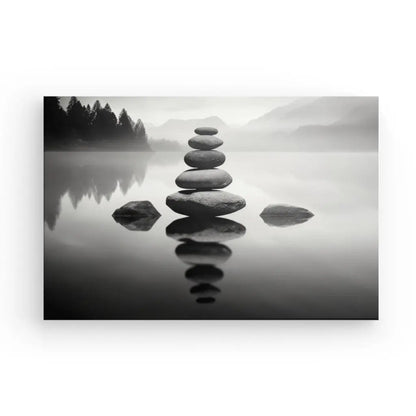 Tableau Stone Stacking Pierres Zen Cairns Noir et Blanc - #tag1# - #tag2# 