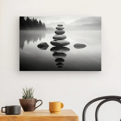 Tableau Stone Stacking Pierres Zen Cairns Noir et Blanc - #tag1# - #tag2# 