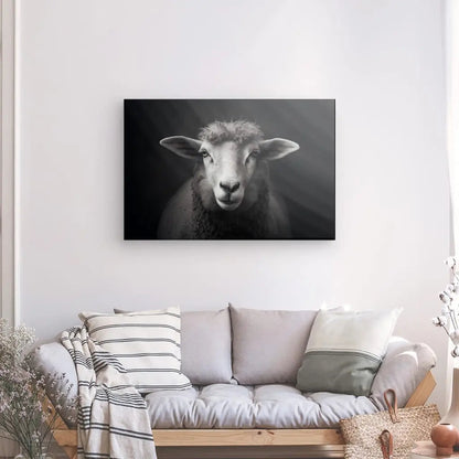 Tableau Portrait Mouton Brebis Prairie Noir et Blanc - #tag1# - #tag2# 
