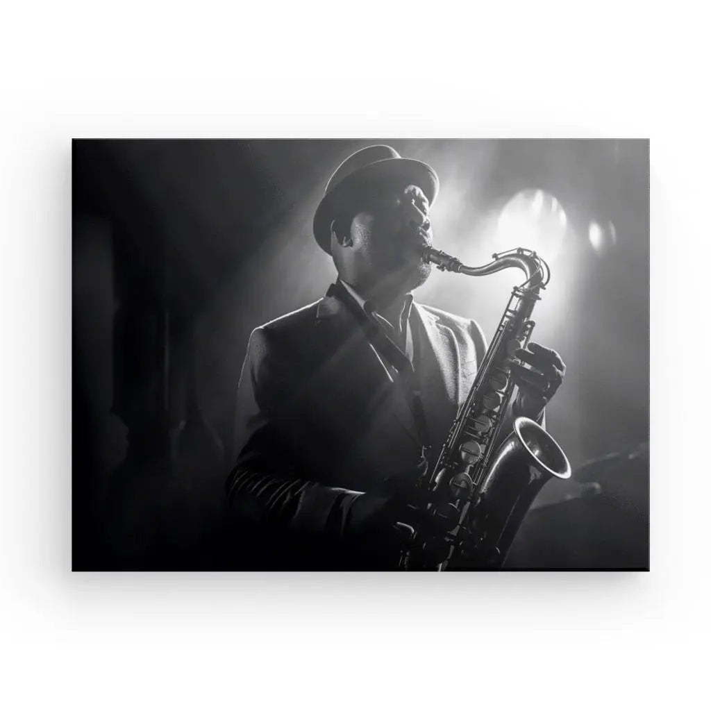 Tableau Jazzman Scène Musique Noir et Blanc - #tag1# - #tag2# 