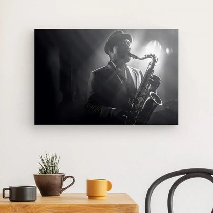 Tableau Jazzman Scène Musique Noir et Blanc - #tag1# - #tag2# 