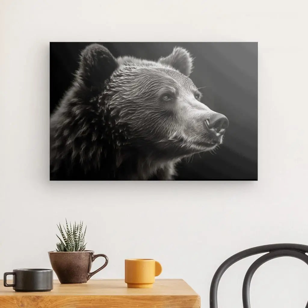 Tableau Ours Brun Portrait Animal Sauvage Noir et Blanc - #tag1# - #tag2# 