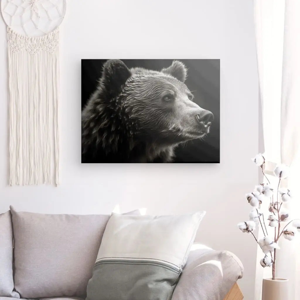 Tableau Ours Brun Portrait Animal Sauvage Noir et Blanc - #tag1# - #tag2# 
