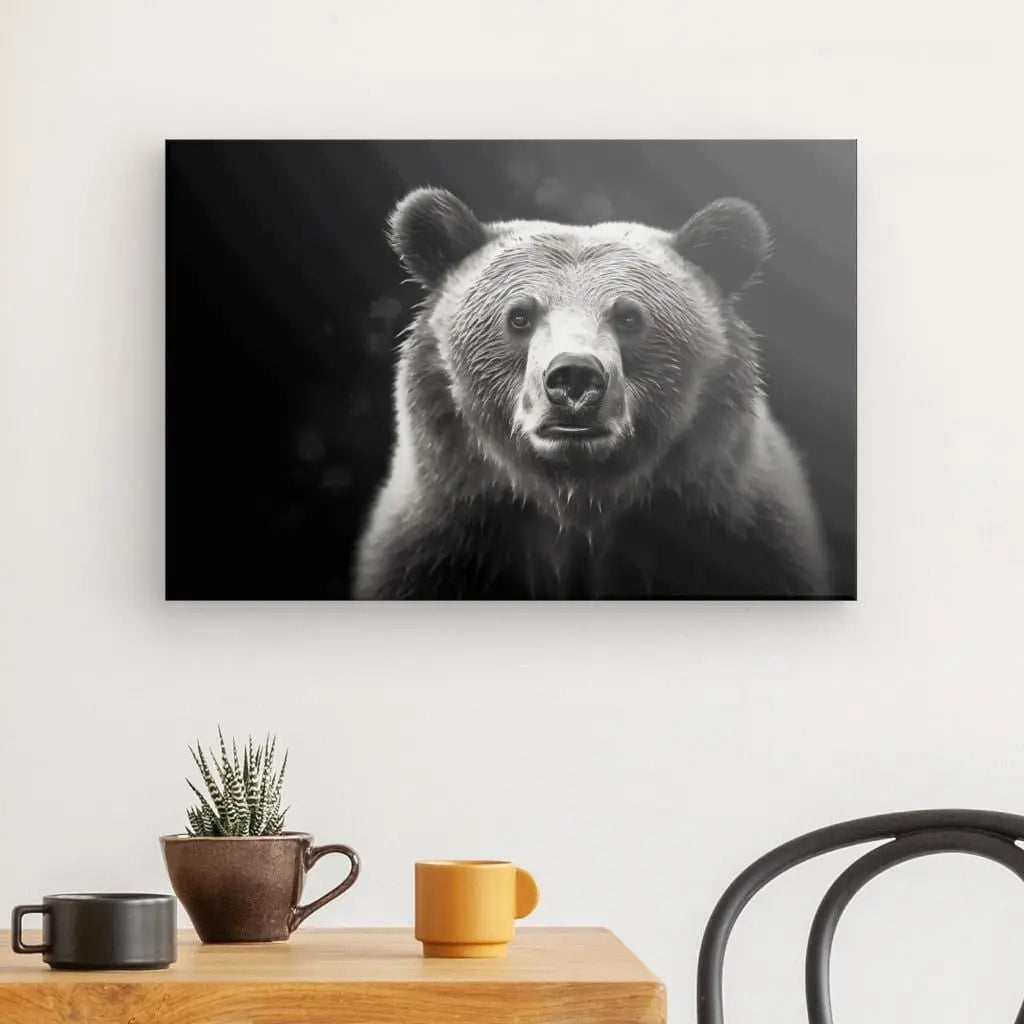 Tableau Portrait Ours Nature Sauvage Noir et Blanc