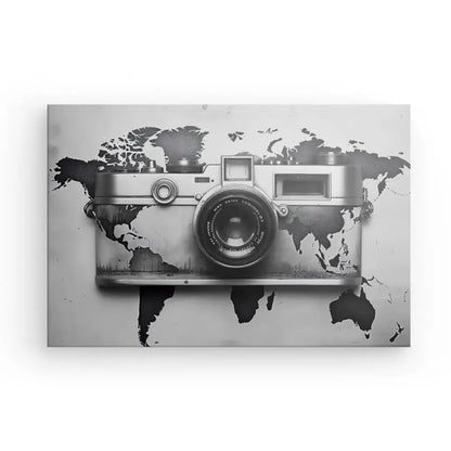 Tableau Mapmonde Appareil Photo Instagram Carte Planète Terre Noir et Blanc - #tag1# - #tag2# 
