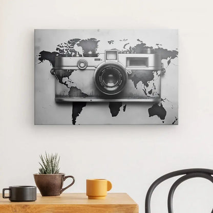 Tableau Mapmonde Appareil Photo Instagram Carte Planète Terre Noir et Blanc - #tag1# - #tag2# 