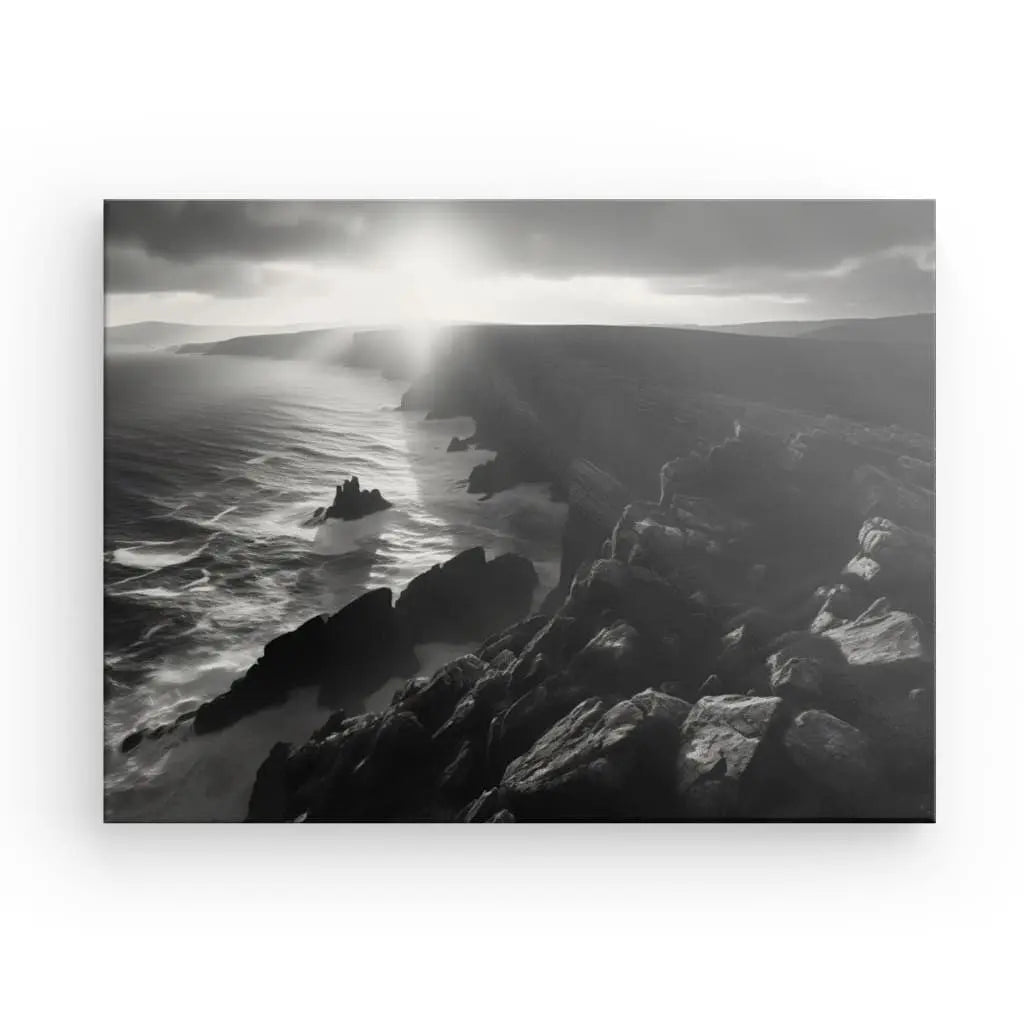 Tableau Paysage Maritime Bretagne Falaises Noir et Blanc - #tag1# - #tag2# 