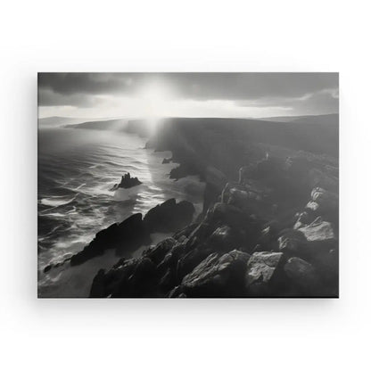 Tableau Paysage Maritime Bretagne Falaises Noir et Blanc - #tag1# - #tag2# 