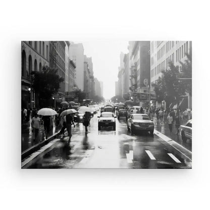 Tableau Urbain Scene de Rue New-York Pluie Noir et Blanc - #tag1# - #tag2# 