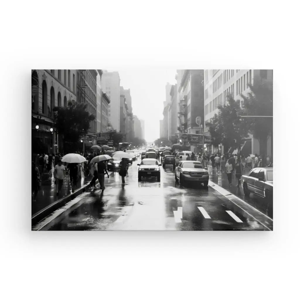 Tableau Urbain Scene de Rue New-York Pluie Noir et Blanc - #tag1# - #tag2# 