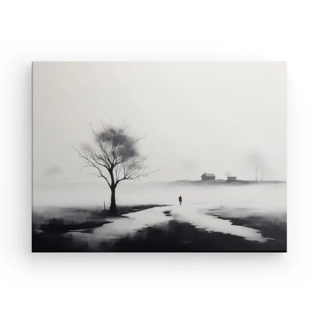 Tableau Peinture Campagne Champ Paysage Noir et Blanc - #tag1# - #tag2# 