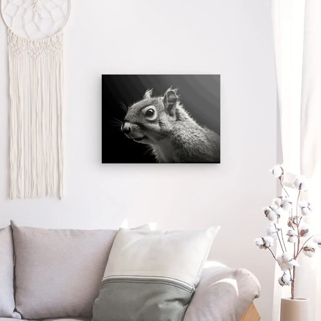 Tableau Gros Plan Ecureuil Animal Mignon Noir et Blanc - #tag1# - #tag2# 