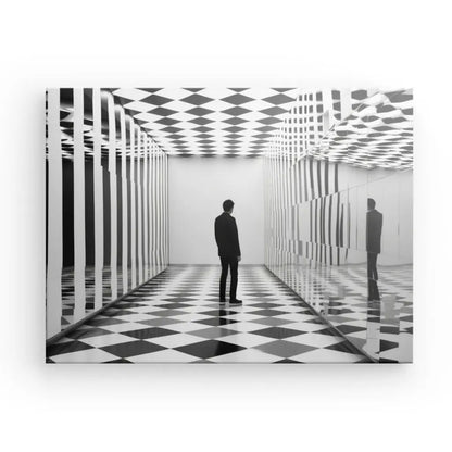 Tableau Hypnotique Silhouette Homme Damiers Echec Noir et Blanc - #tag1# - #tag2# 