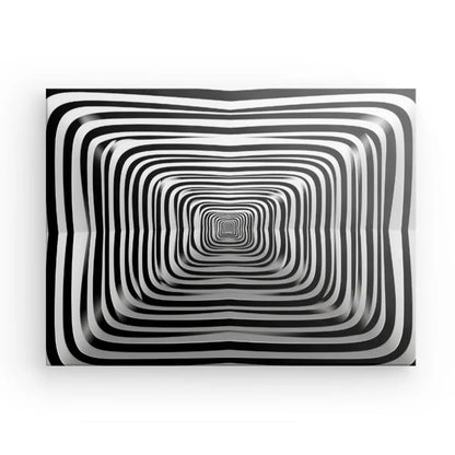 Ce Tableau Hypnotique Spirale Noir et Blanc Art Abstrait Minimaliste est un art abstrait minimaliste, mettant en valeur des carrés concentriques qui créent un effet tunnel, donnant une apparence de profondeur et de mouvement.