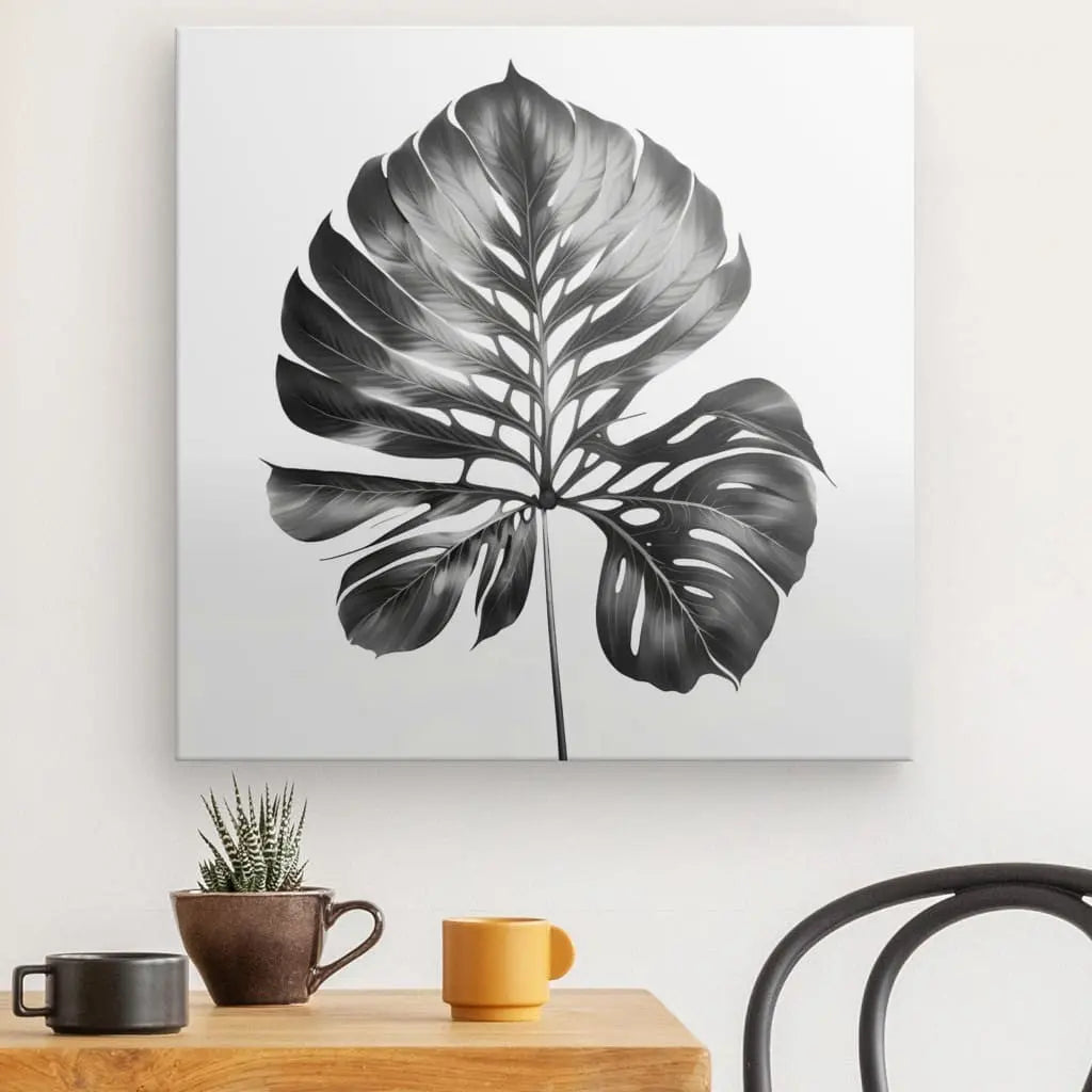 Tableau Feuille Végétale Naturelle Noir et Blanc - #tag1# - #tag2# 