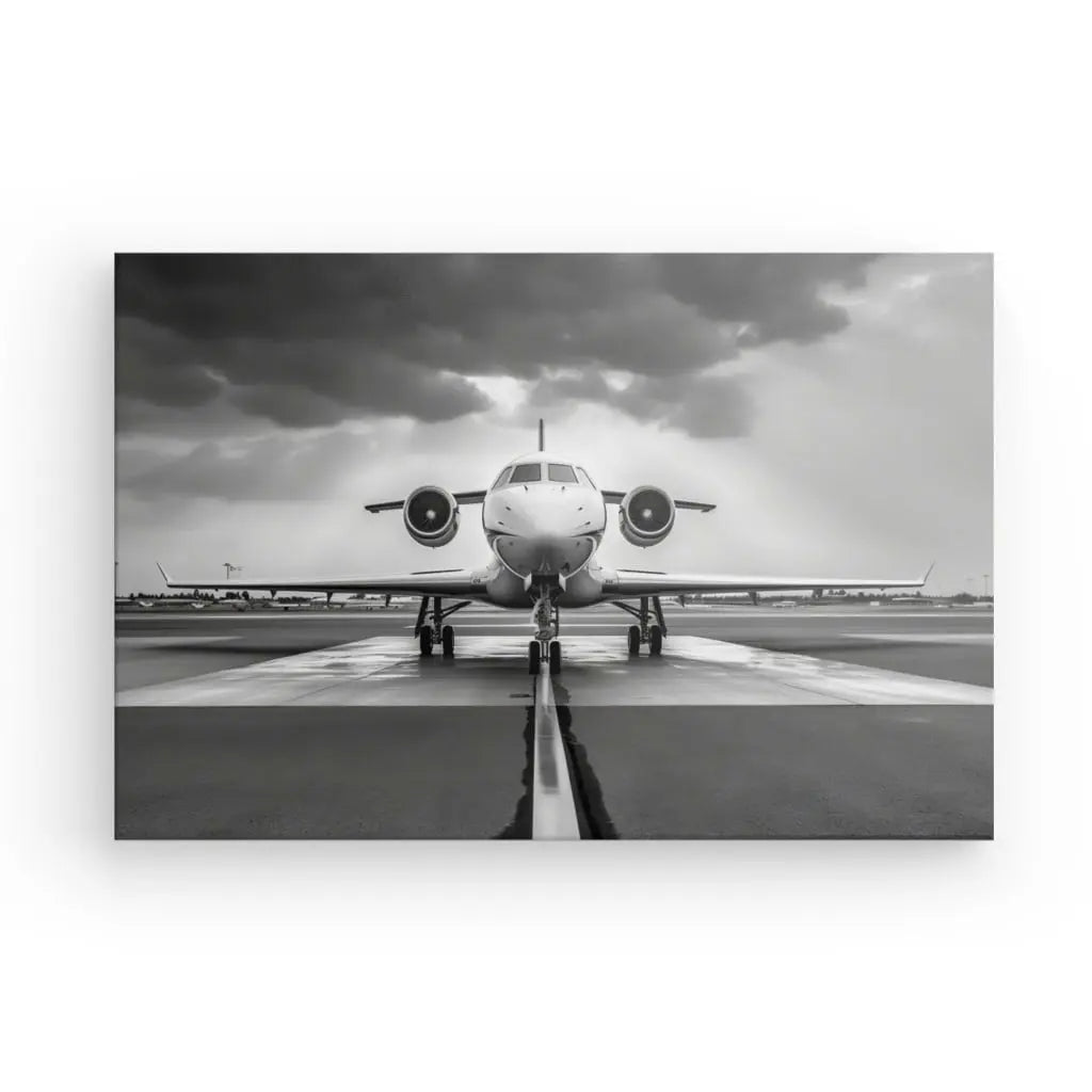 Tableau Jet Avion Piste Décollage Aéroport Noir et Blanc - #tag1# - #tag2# 
