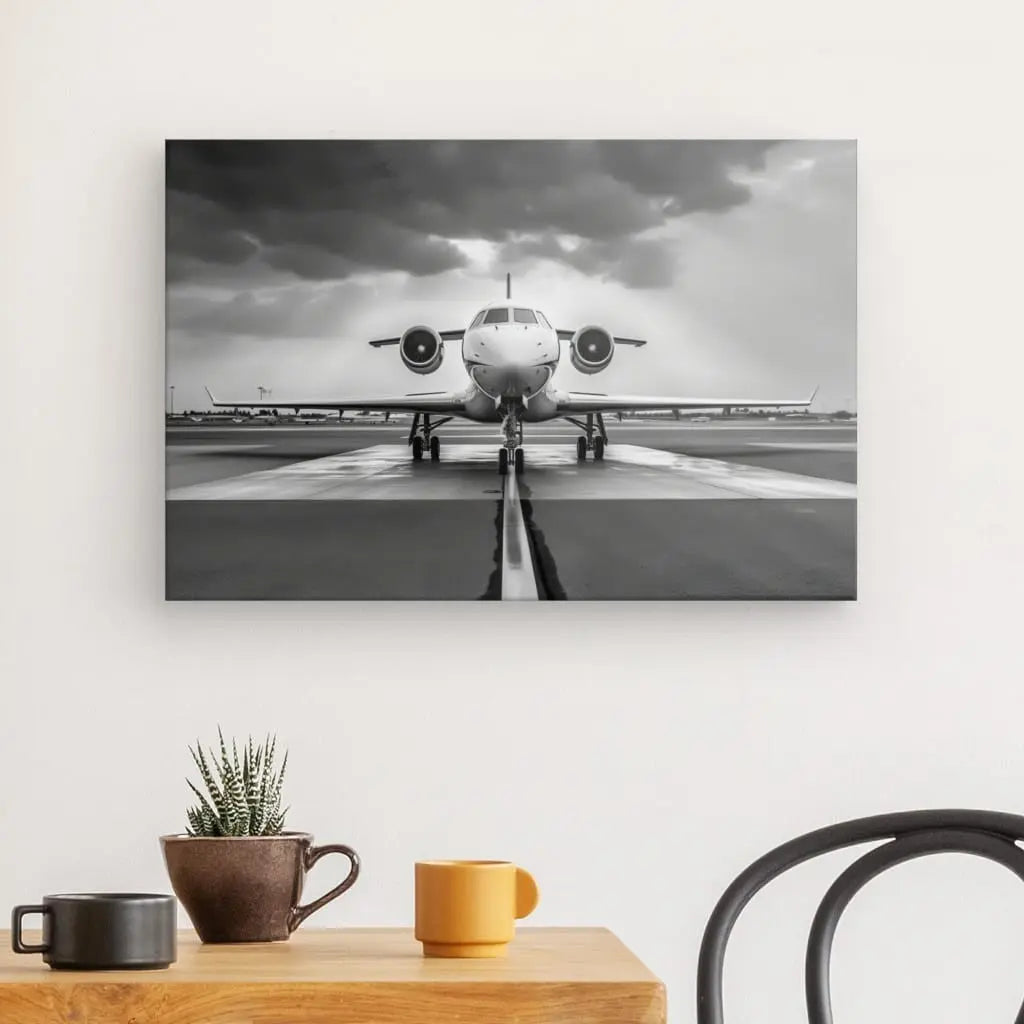Tableau Jet Avion Piste Décollage Aéroport Noir et Blanc - #tag1# - #tag2# 