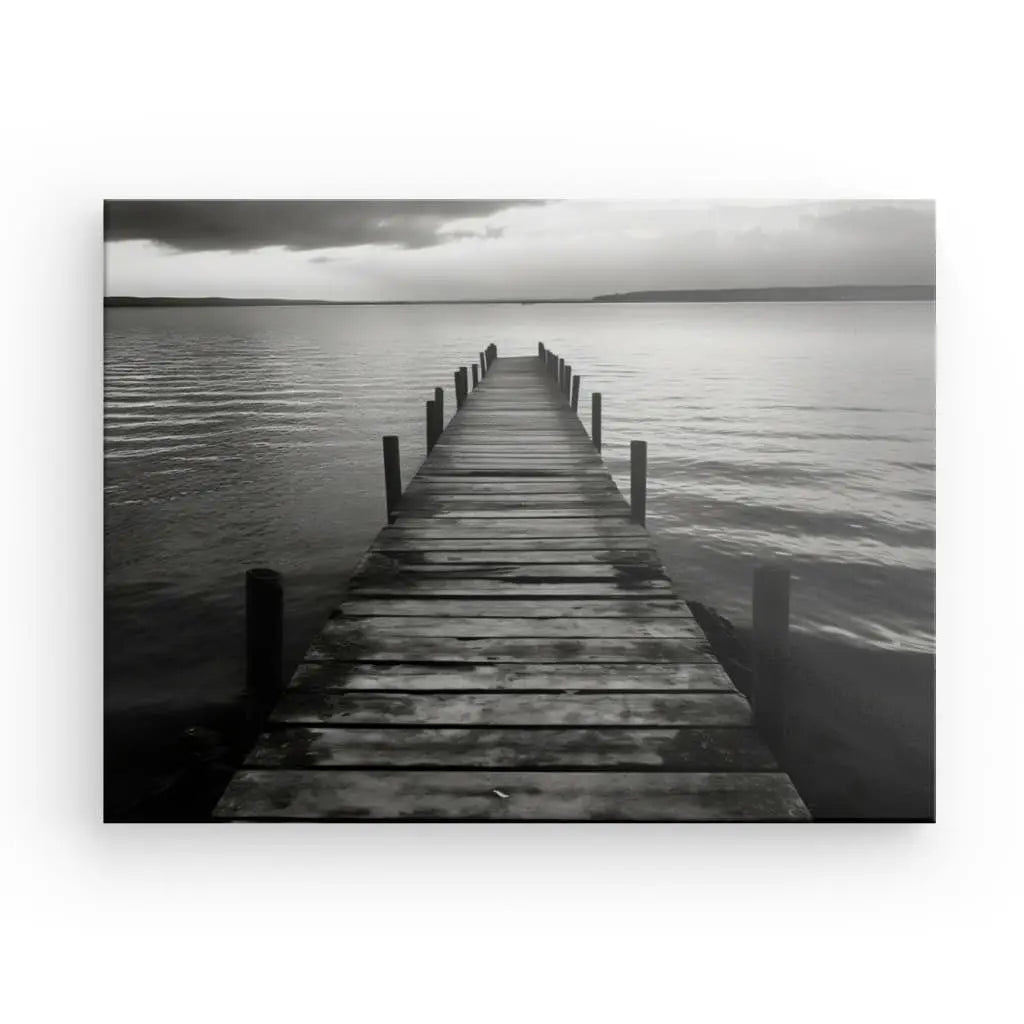 Tableau Ponton Lac en Bois Paysage Noir et Blanc - #tag1# - #tag2# 