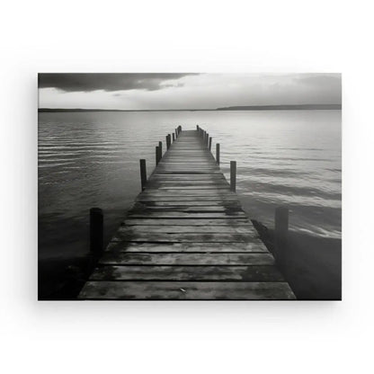 Tableau Ponton Lac en Bois Paysage Noir et Blanc - #tag1# - #tag2# 