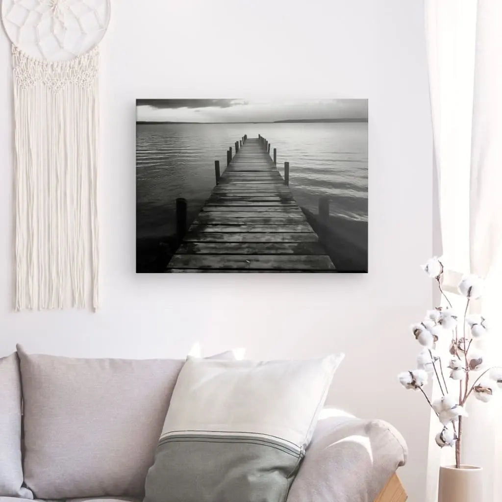 Tableau Ponton Lac en Bois Paysage Noir et Blanc - #tag1# - #tag2# 
