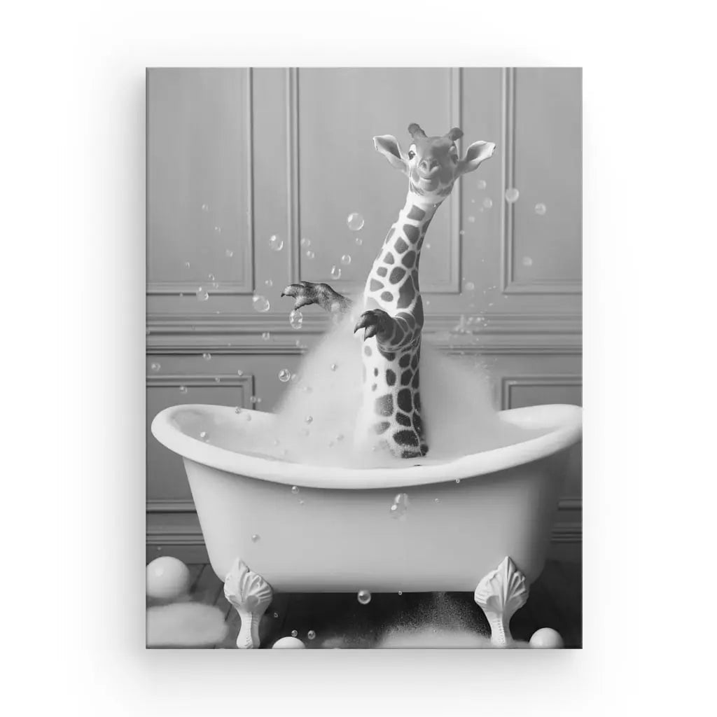 Tableau Girafe Salle de Bain Baignoire Portrait Animaux Noir et Blanc - #tag1# - #tag2# 