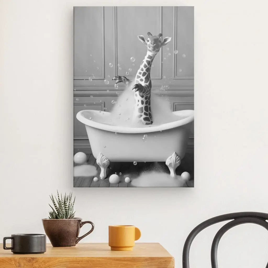 Tableau Girafe Salle de Bain Baignoire Portrait Animaux Noir et Blanc - #tag1# - #tag2# 