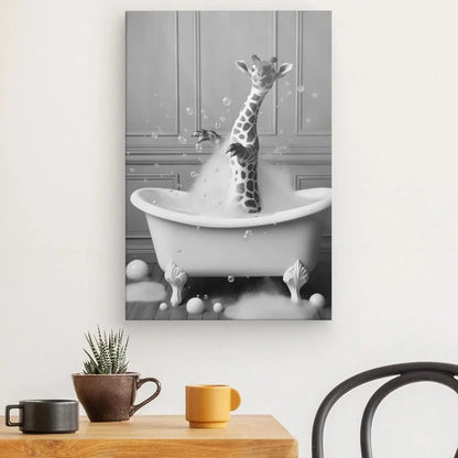 Tableau Girafe Salle de Bain Baignoire Portrait Animaux Noir et Blanc - #tag1# - #tag2# 