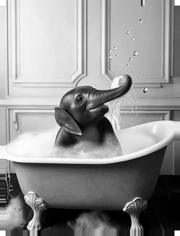 Tableau Elephant Salle de Bain Baignoire Portrait Animaux Noir et Blanc - #tag1# - #tag2# 