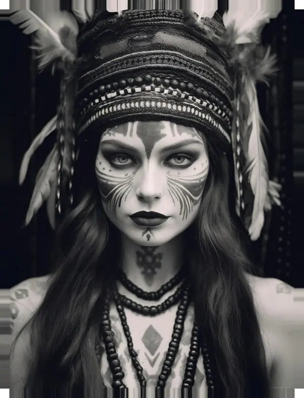 Tableau Femme Indienne Portrait Noir et Blanc - #tag1# - #tag2# 