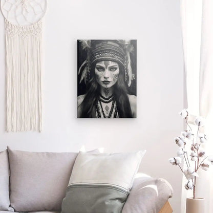 Tableau Femme Indienne Portrait Noir et Blanc - #tag1# - #tag2# 