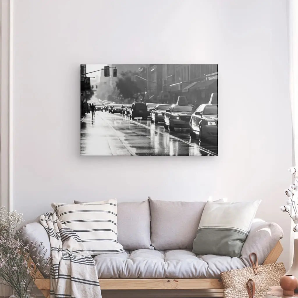 Tableau Rue New-Yorkaise Taxis Wall Street Noir et Blanc - #tag1# - #tag2# 