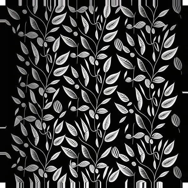 Image noir et blanc présentant un motif répétitif de Tableau Végétation Plantes Grimpantes Minimalistes Noir et Blanc vertical.