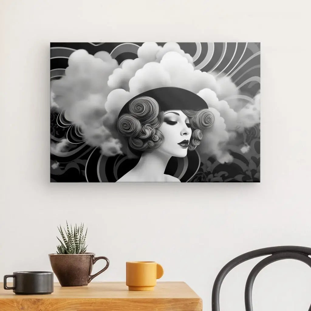 Tableau Moderne Femme Nuages Pop Culture Noir et Blanc - #tag1# - #tag2# 