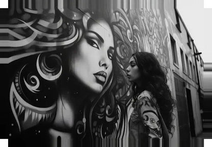 Tableau Photo de Rue Femme Graffiti Underground Noir et Blanc - #tag1# - #tag2# 