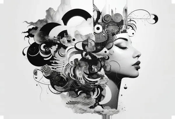 Tableau Portrait Patchwork Mélange Noir et Blanc - #tag1# - #tag2# 